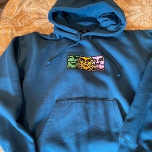 Obey no evil blue hooded sweatshirt size L